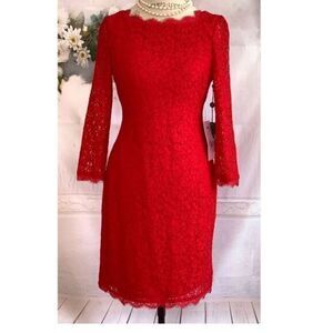 ADRIANNA PAPELL NWT Scalloped Lace Mini Red Ladies Dress US6